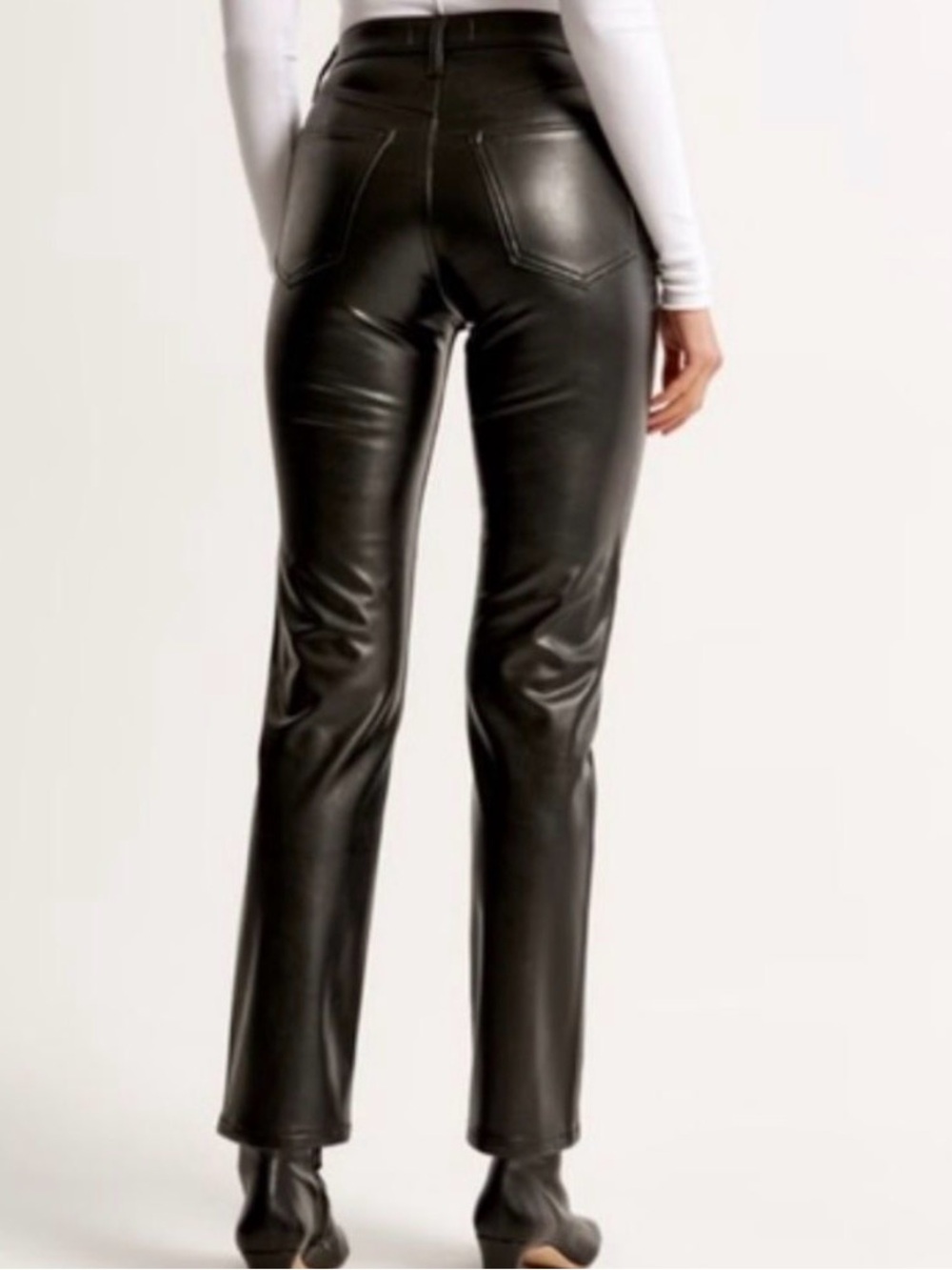 Abercrombie & Fitch Black Mixed Material Faux Leather & Denim Straight-Leg Pants